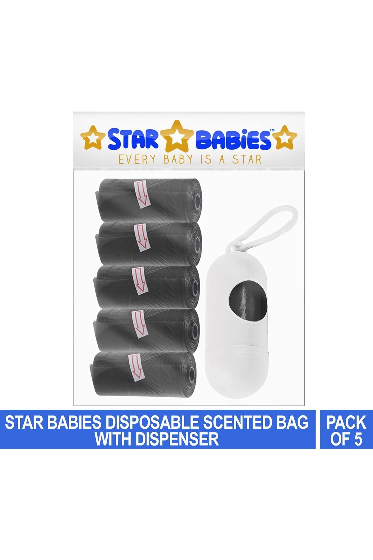 Star Babies Pack Of 5 Scented Bag Black With White Dispenser, Pack Of 1
