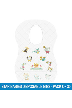 Star Babies Animal Print Disposable Bibs - 30 Pieces
