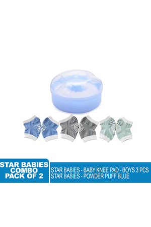 Star Babies Combo Kids Powder Puff + Baby Boy's Knee Pad Pack of 3 - Blue