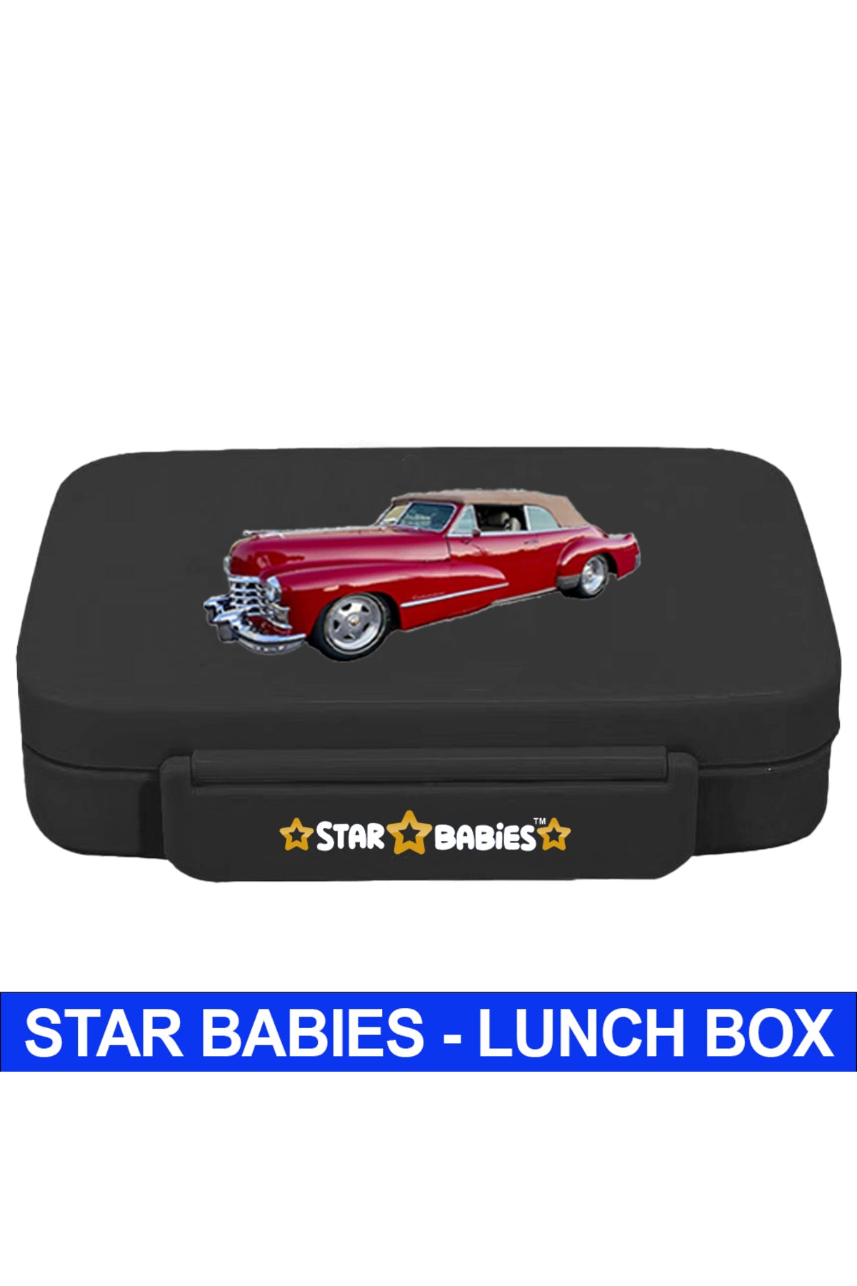 Star Babies Retro Car Theme Bento Lunch Box with 4 Compartments, BPA Free, Leak-Proof, Toddler-Friendly, 3 Years+ size 22*16.5*4.85cm, Microwave Safe, Easy to clean, Keep Fresh - Black