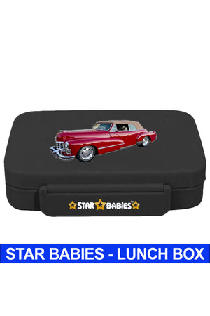 Star Babies Retro Car Theme Bento Lunch Box with 4 Compartments, BPA Free, Leak-Proof, Toddler-Friendly, 3 Years+ size 22*16.5*4.85cm, Microwave Safe, Easy to clean, Keep Fresh - Black