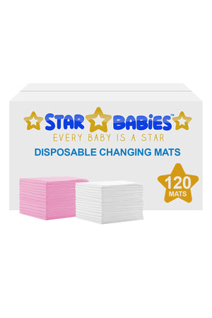 Star Babies - Disposable Changing mats (45x60cm) Large  Pack of 120 - White/Pink