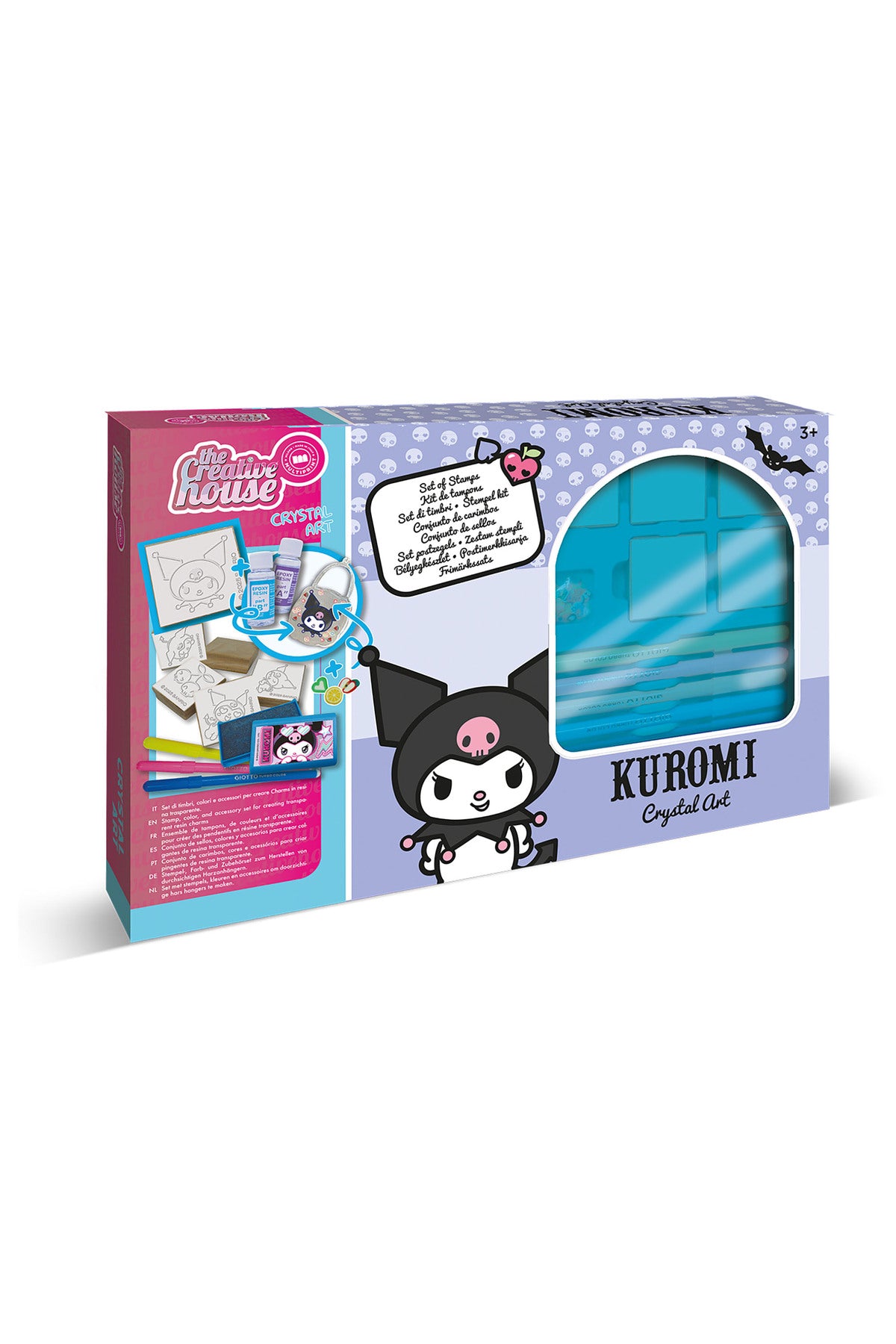 Multiprint Kuromi Crystal Art Set – Includes 2 Charms, 1 Mould Tray, 8 Markers, Ink Pad, 5 Stampers, Mixer Tube, Epoxy Resin Mix A&B, Glue & Stirrer – 100% Made in Italy