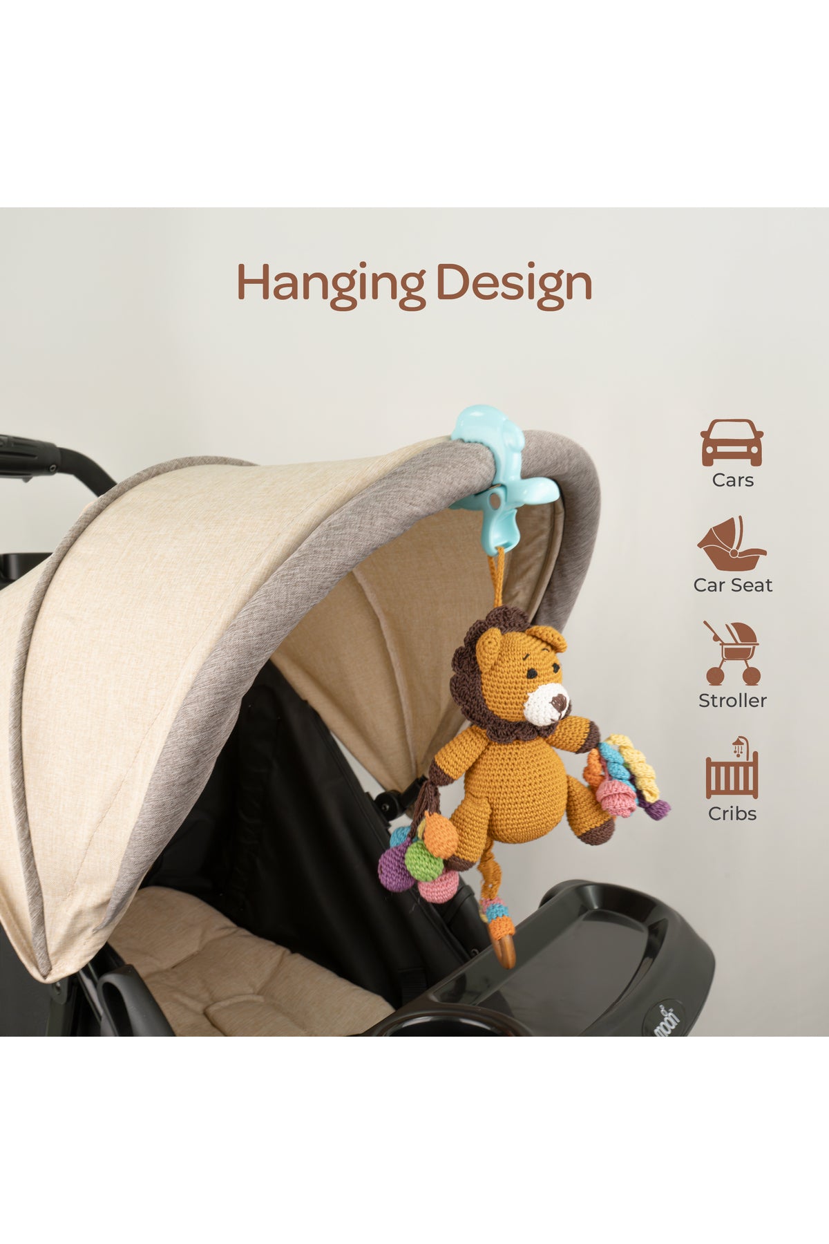 MOON Handcrafted Crochet  Toy with Ring & Clip Hanger-Tiger