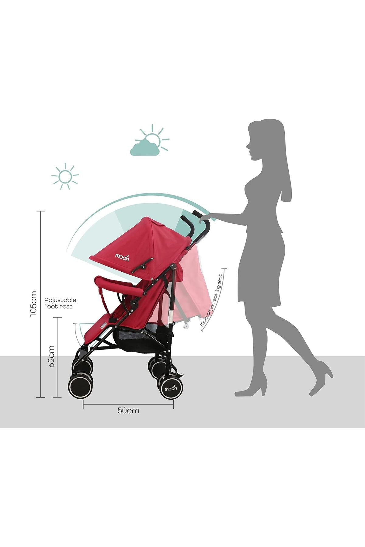 MOON Neo Plus Light Weight Travel Stroller,Fire Red