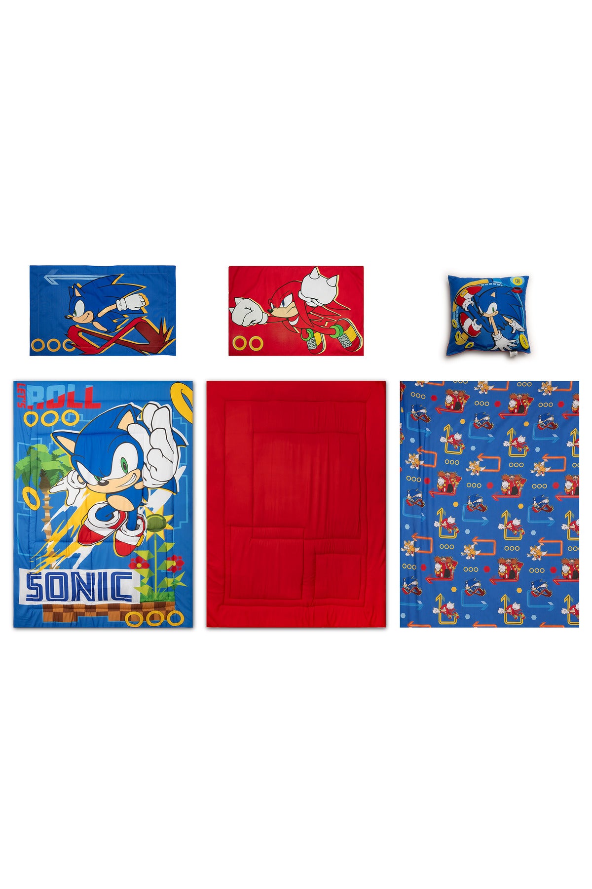 Sonic 5-In-1 Bnb Comforter Bedding Set – Brushed Microfiber & Polyester Shell – Red