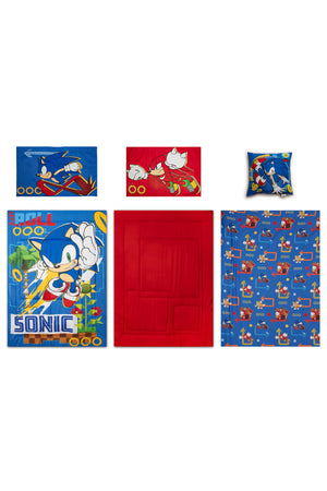 Sonic 5-In-1 Bnb Comforter Bedding Set – Brushed Microfiber & Polyester Shell – Red