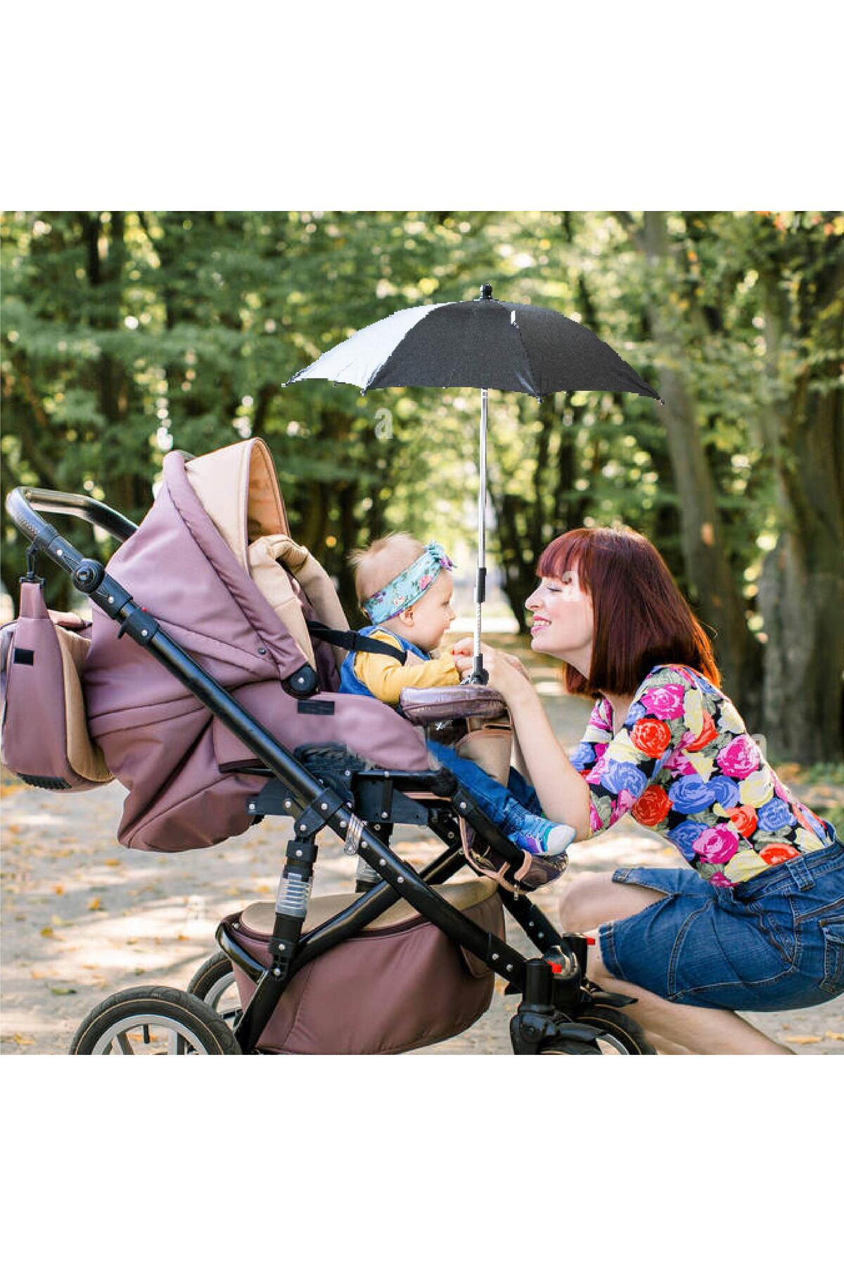 MOON waterproof Baby Stroller Umbrella with 180 Degree adjustable arm- Universal Clip-Black