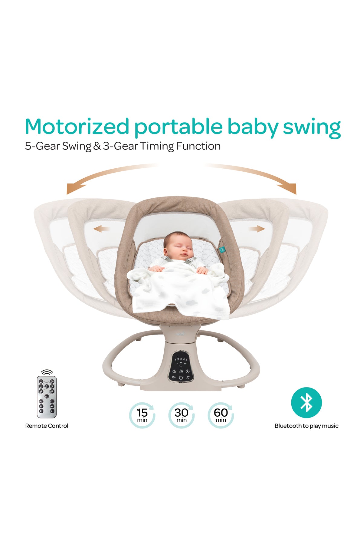 MOON  Koze Baby Swing, Holds upto 9kg. Gentle Swaying Motion-Beige