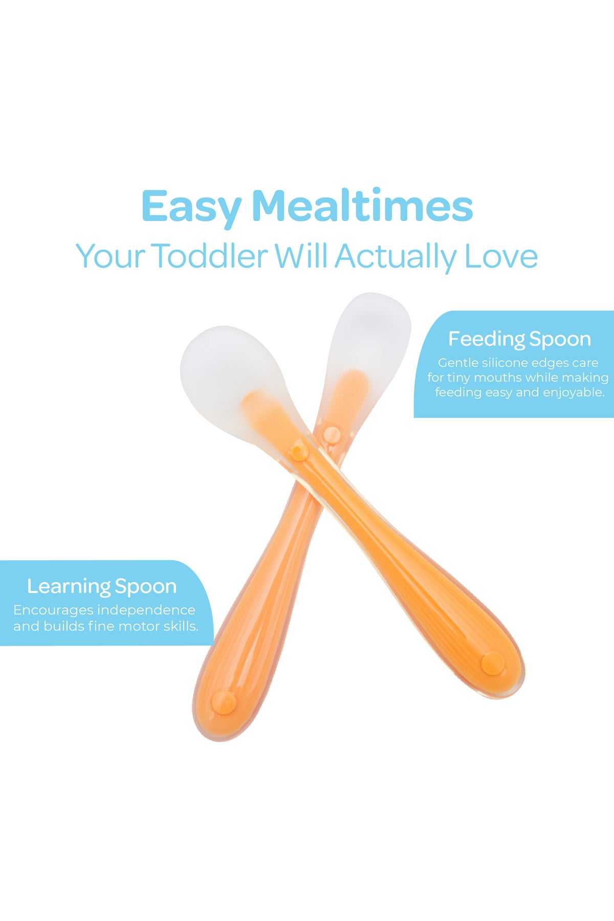 Moon  Baby Silicone feeding Spoon Set – Baby Led Weaning- First Stage -Soft Gum-Friendly, BPA Free,Pack of 2-Orange