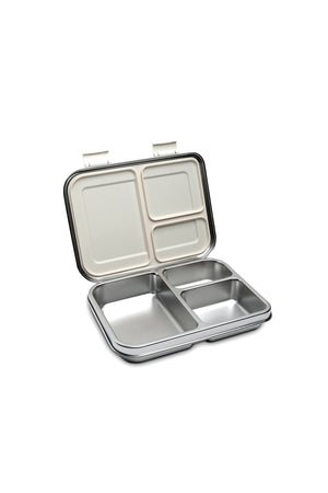 Bamboo Bark Stainless Steel Bento Lunch Box with Lid, 1030ml Leakproof Metal Stackable Snack Box, and 3 Multi-Compartment Divided Meal Prep Food Storage Containers for School, Travel and Work – (Butterfly Print)
