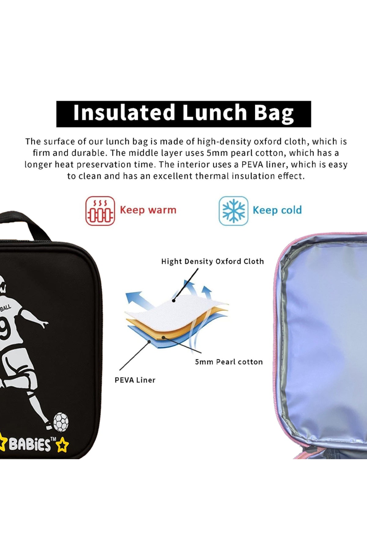 Star Babies 16-Inch Football Themed Children's Backpack with Adjustable Shoulder Strap for Hiking Large with Bento Lunch Bag and Dual Zipper Pencil Case Pack of 3
