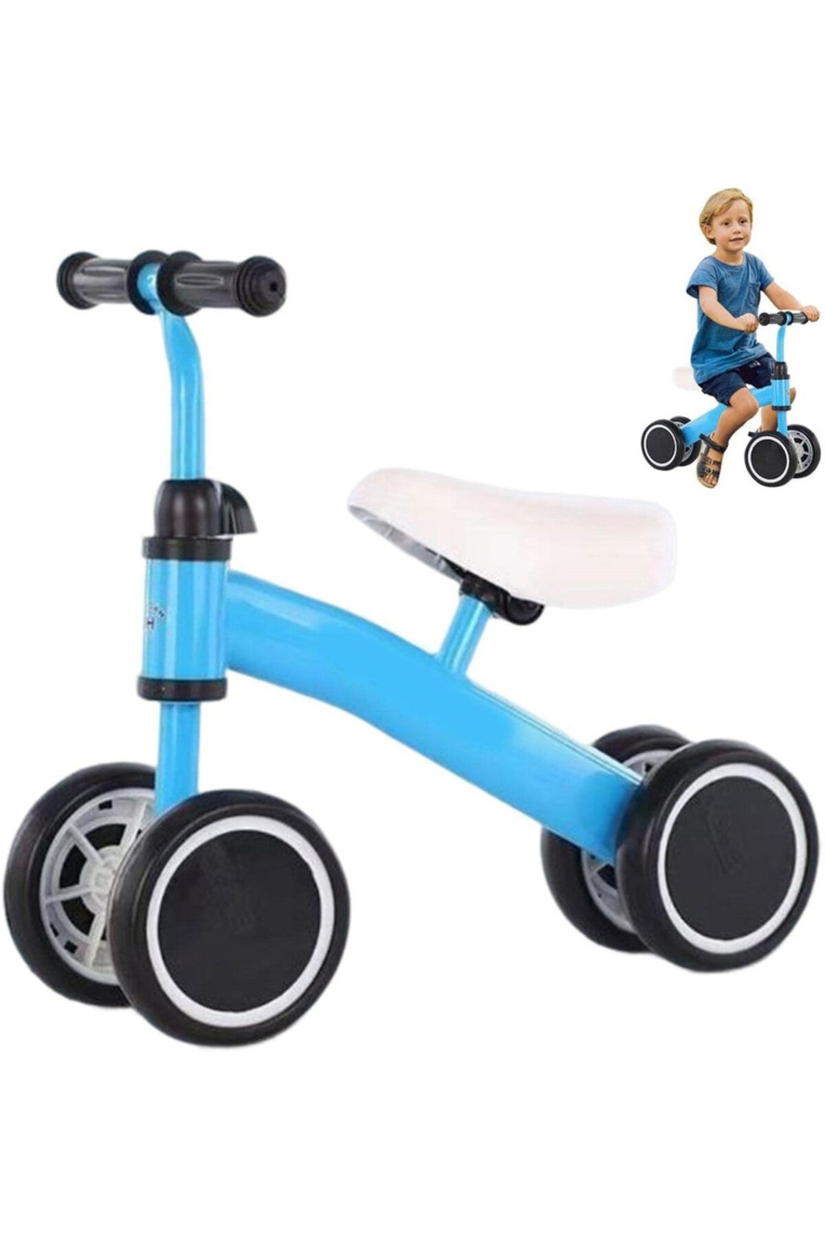 StarMarz Baby Balance Bike – 4-Wheel Toddler Training Bike for Indoor/Outdoor Riding, Soft Seat & No-Pedal Design for Safe Learning – Lightweight Kids First Bike (1–3 Years) – Blue