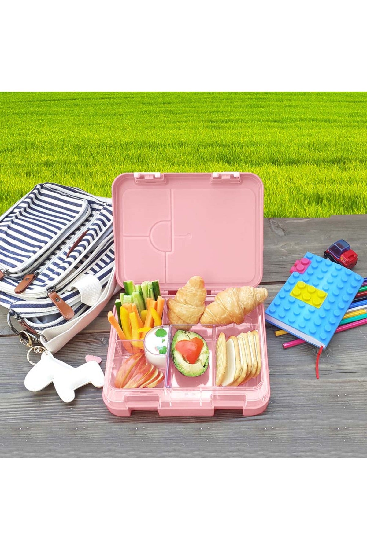 Cocobee Kids Bento Lunch Box – 6 Compartments, Leakproof, BPA Free, Microwave Safe – Pink +  Tritan Leakproof Water Bottle, 480ml