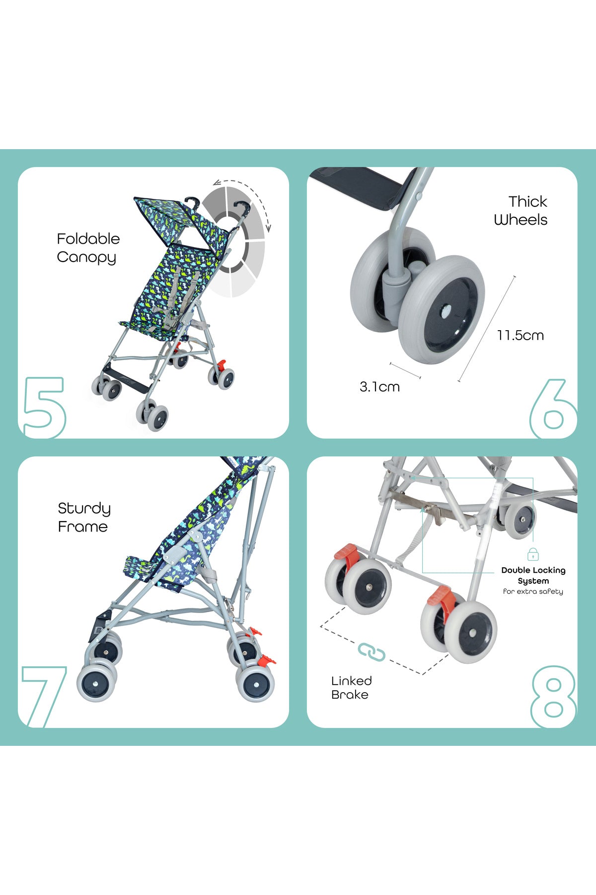 MOON - Jet Ultra Light Weight Fold Buggy Stroller Buggy - Printed Dino