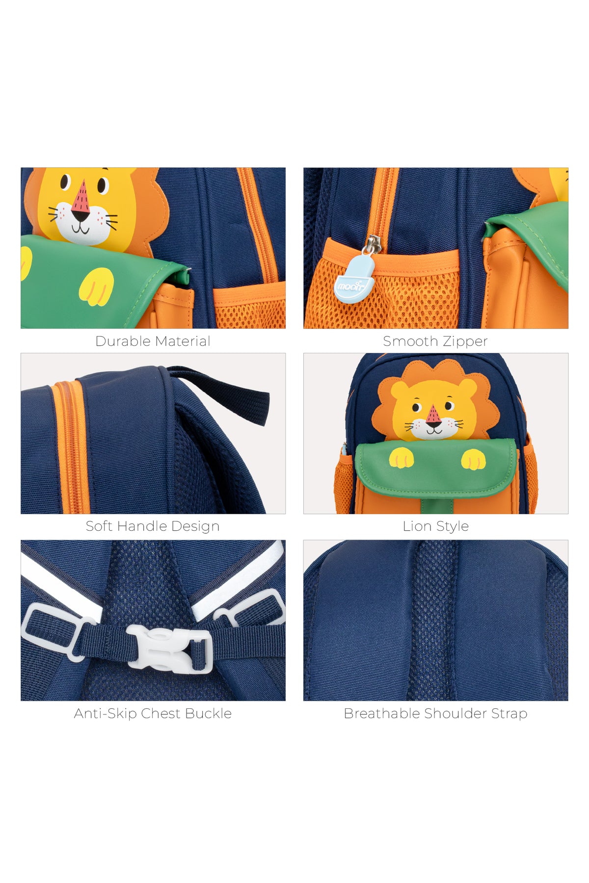 MOON Kids Backpack  – Comfy 3D Design,Padded Straps, Waterproof-Perfect for Preschool, Nursery, Snacks & Lunchbox-Lion