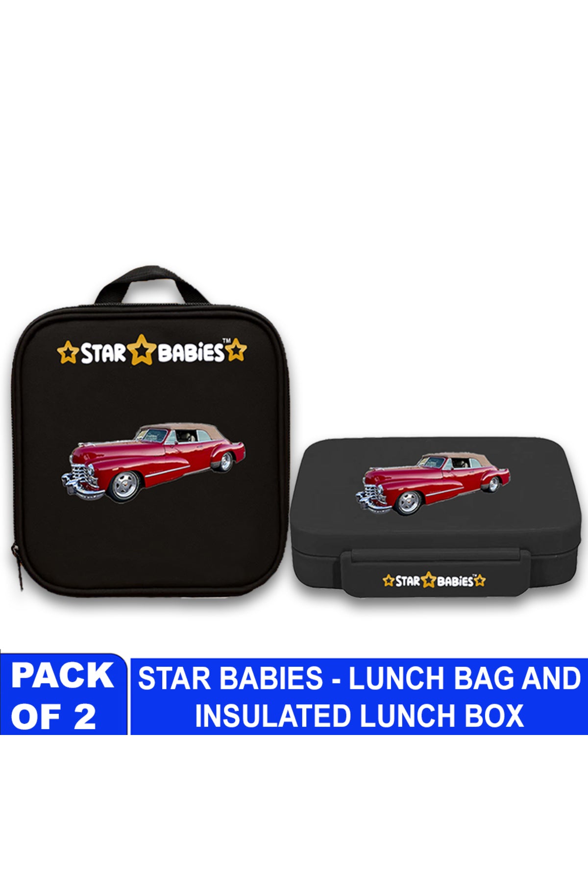 Star Babies - Star Babies Retro Car Bento Lunch Box with 4 Compartments, BPA Free, Leak-Proof with insulated Lunch Bag