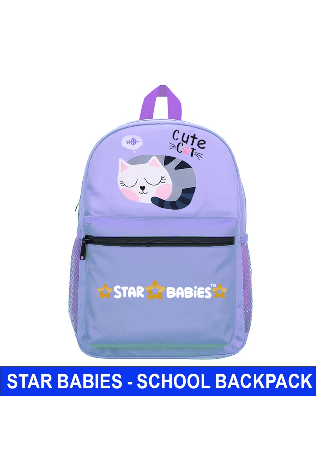 Star Babies - Kids Backpack - Cat - Purple - 16-Inch/41cm