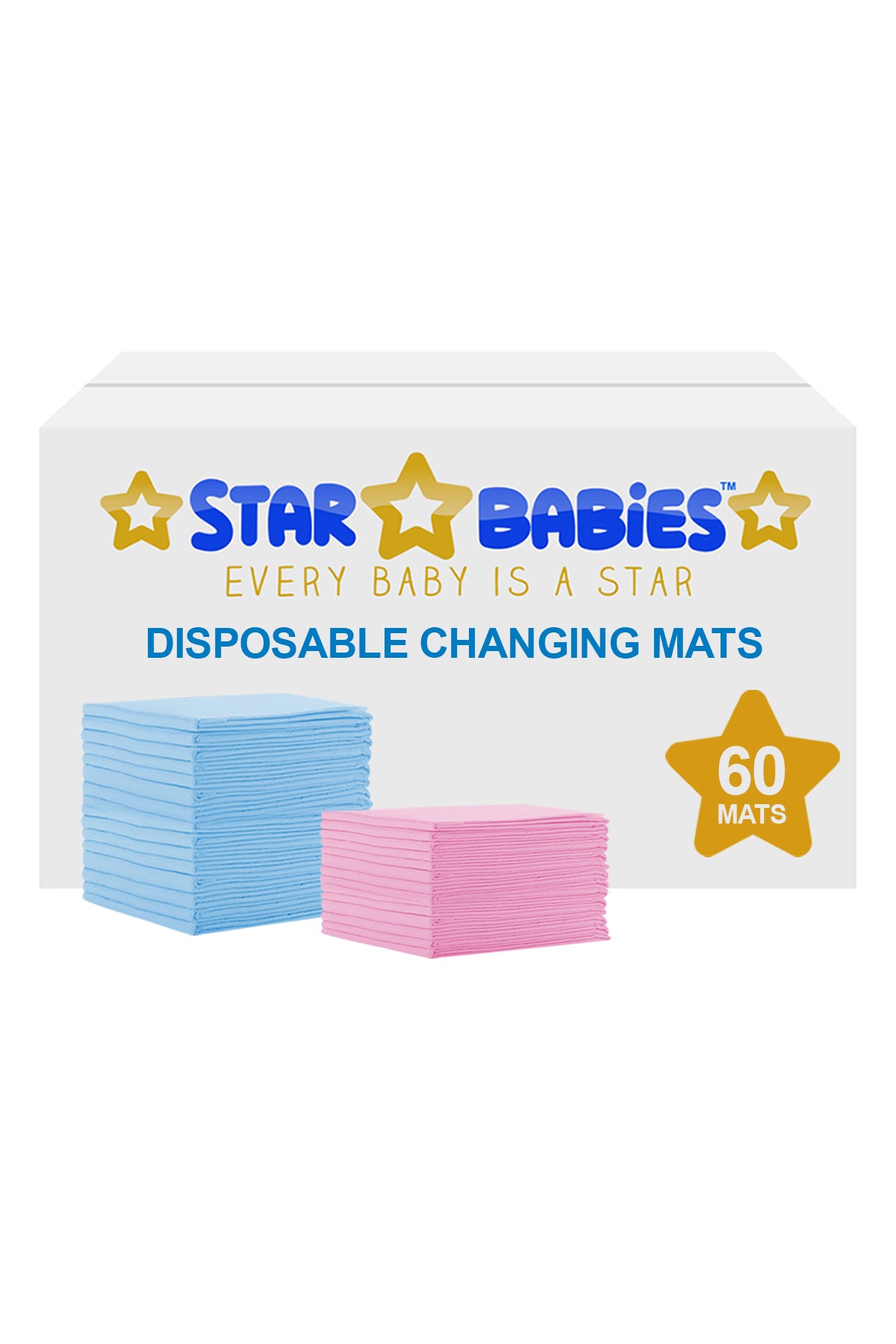 Star Babies Disposable Changing Mats Pack Of 60 Blue 40, Pink 20, Assorted