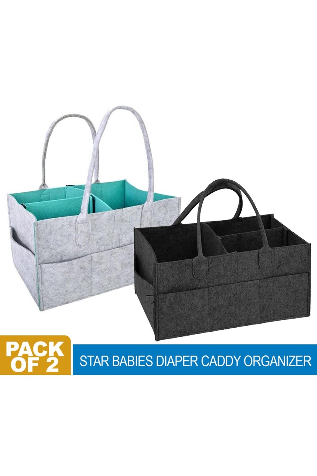 Star Babies - Diaper Caddy Organizer Pack Of 2 - Grey & Black