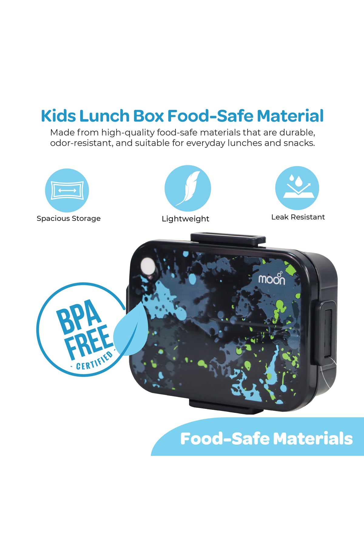 MOON Kids Lunch Box | PP + Stainless Steel Insulated Tiffin Box | Leak-Proof, BPA-Free, Durable School Lunch Box for Boys & Girls | Easy Open Clips | Food Safe Eco-Friendly Kids Meal Box