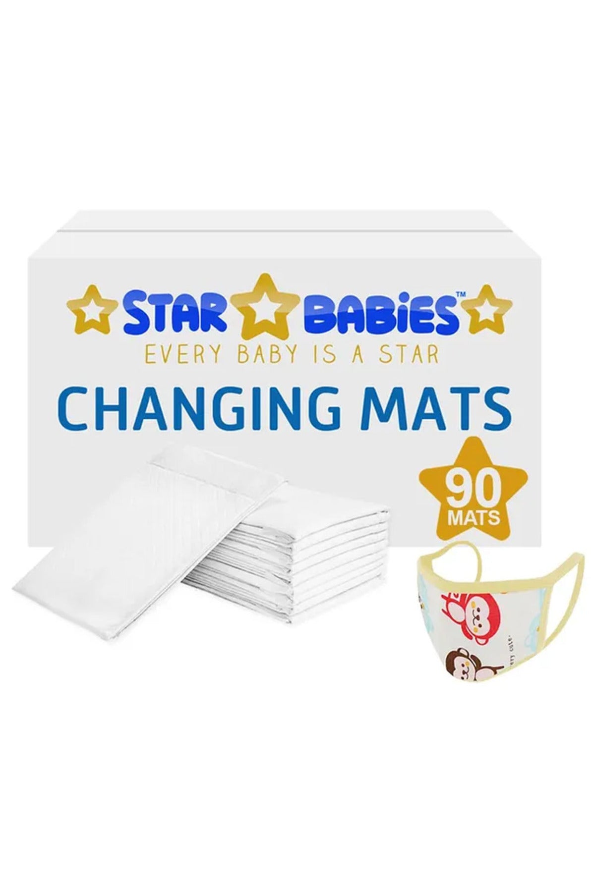 Star Babies - Disposable Changing Mats White 90Pcs with 1Pc Kids Reusable Mask