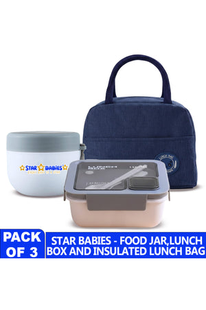 Star Babies 3-in-1 School Lunch Combo – Insulated Lunch Bag, Leak-Proof Bento Lunch Box, and  Stainless Steel Mini Food Jar Set for Kids, Toddlers & School