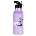 Star Babies Cute Cat Theme Anti Spil Stainless Steel 500ml Water Bottles, Vacuum Insulated Double Wall Travel Bottle with Leak-Proof hot and cold with a special Straw 3 to 6 Years-  Purple