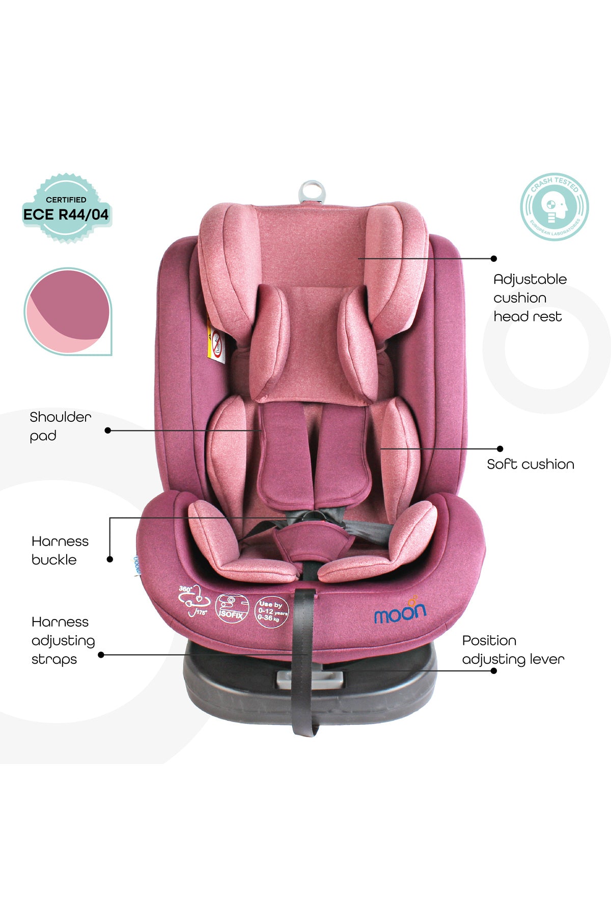 MOON Rover -Baby/Infant Car seat Group:(0+,1,2,3) (0-12 years) 360° Rotate - Pink