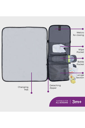MOON Portable Diaper Changing Station -Waterproof Foldable Baby Travel Changing Bag kit -Light Grey