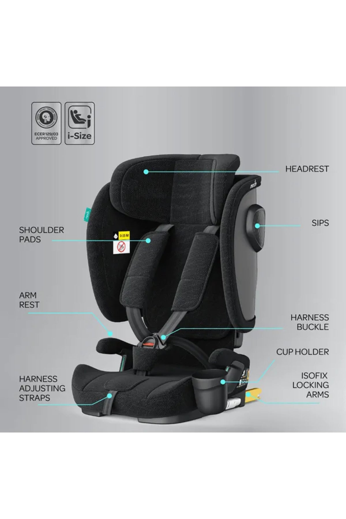 MOON Folda Max ECE R129 i-Size Foldable Car Seat with ISOFIX & Top Tether - Black
