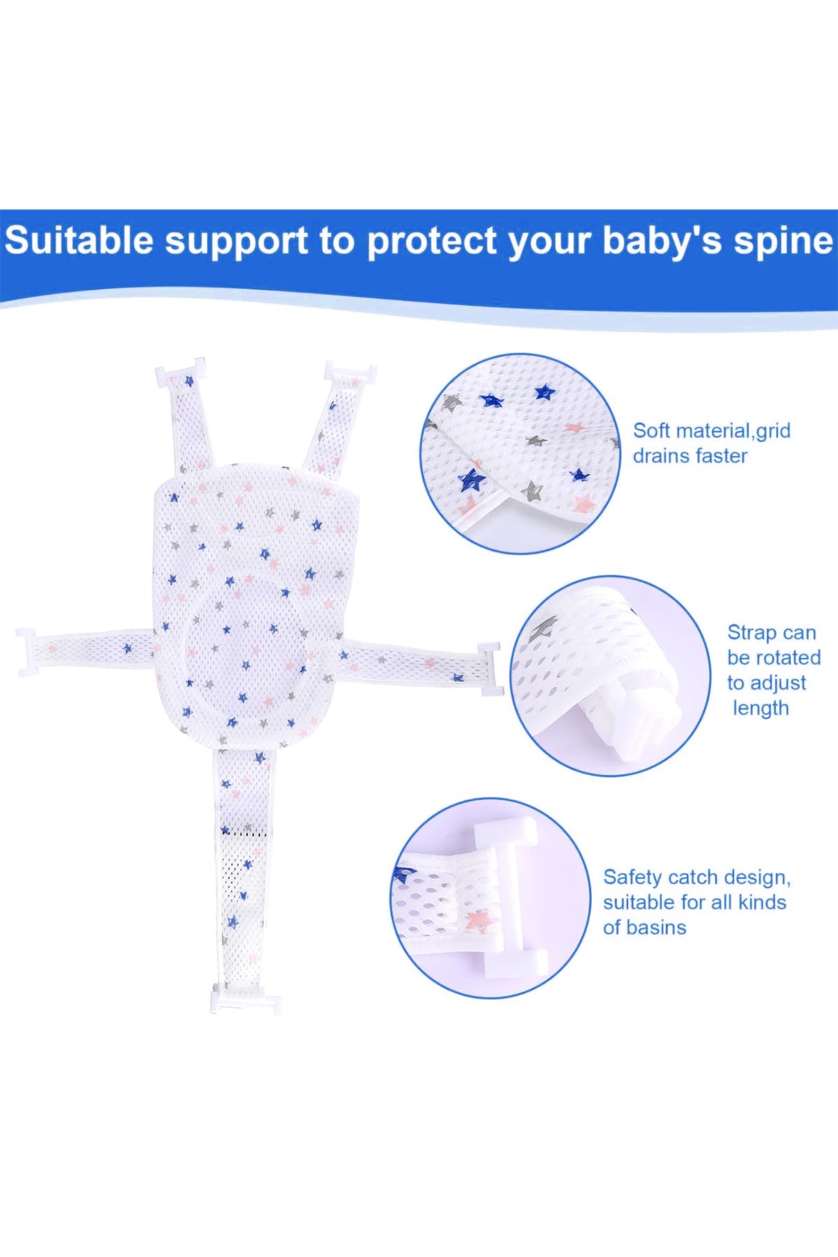 Star Babies - Baby Foldable Bathtub With Thermometer & Bath Seat Support Net, Set - Pink - Pack of 2