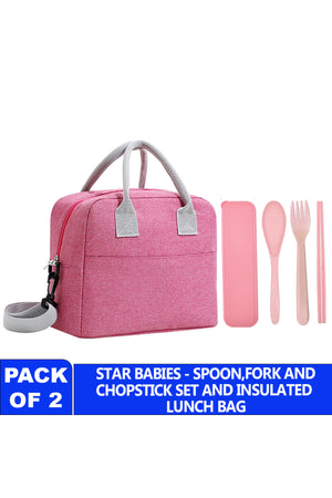 Star Babies Insulated Mini Lunch Bag with Foldable Fork- Spoon Set Pink