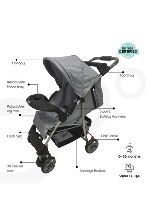MOON Bezik - One Fold Stroller,Mid Grey