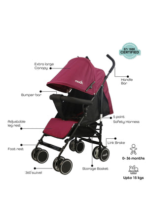 MOON Neo Plus Light Weight Travel Stroller,Dark Red