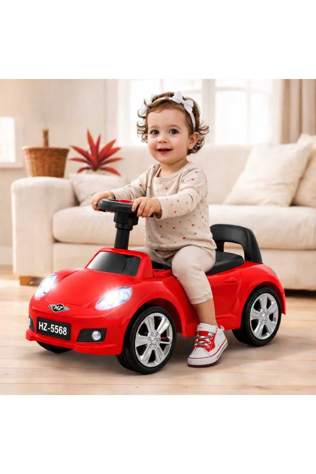 StarMarz Mini Rider Push Car – Durable Ride-On Toy with Steering Wheel, Backrest Support & Storage – Indoor/Outdoor Baby Walker Car for Kids (1–4 Years) – Red