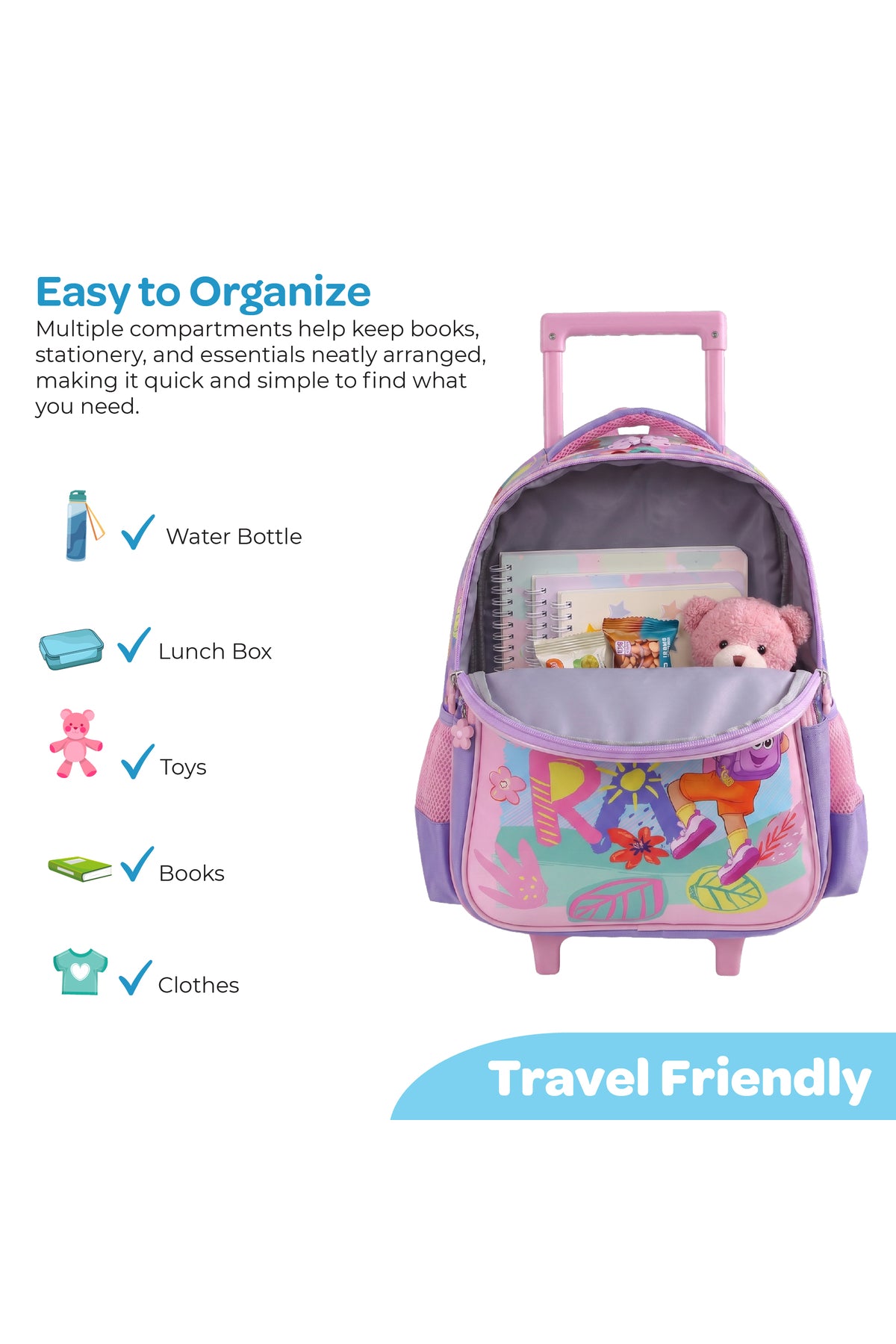 MOON Licensed Dora the Explorer  3 in 1 Kids Trolley Set   - (16-Inch) Premium Kids School Bag with Lunch Bag & Pencil Case-Pink