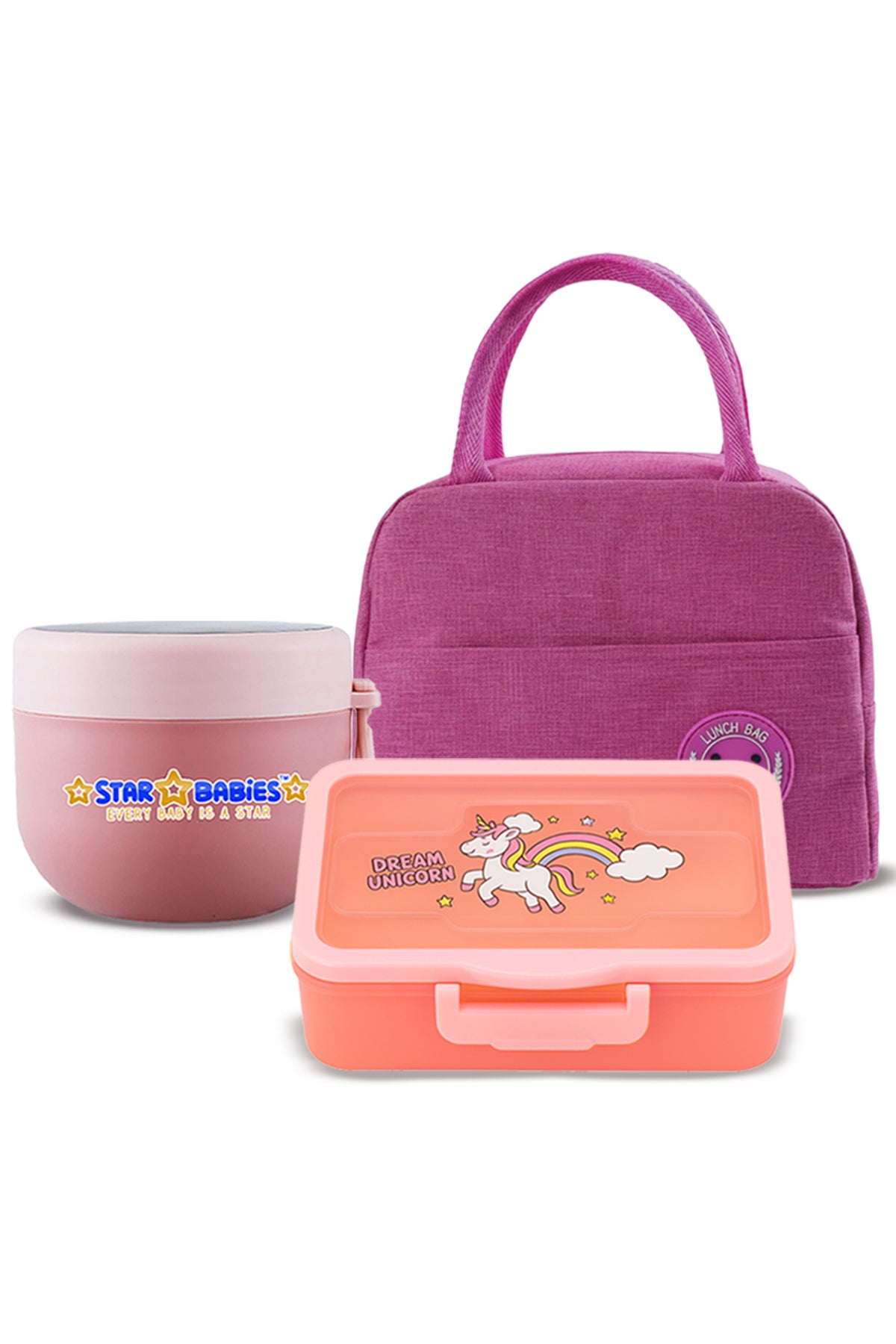 Star Babies 3-in-1 School Lunch Combo – Insulated Lunch Bag, Leak-Proof Bento Lunch Box, and  Stainless Steel Mini Food Jar Set for Kids, Toddlers & School