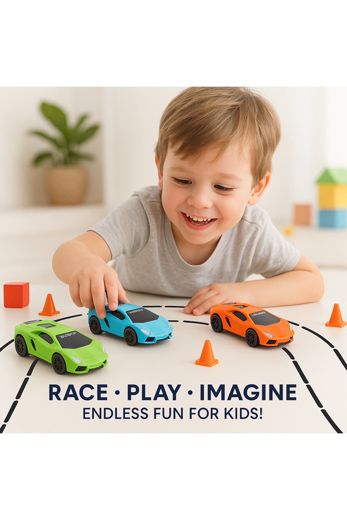 URBAN TOTS Pull-Back Racing Car Set – Cars with Smooth Friction Action
