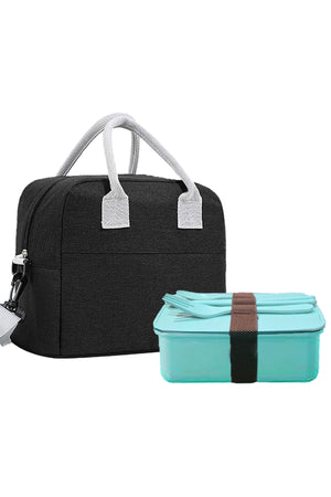 Star Babies Insulated Lunch Bag with Organic Lunch Box and Cutlery -Black