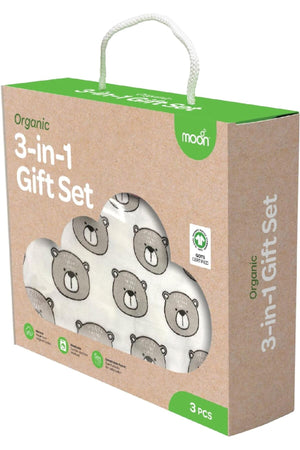 MOON Organic Baby 3 in 1 Gift Set- Romper-Body Suit-Jogger for 12-18 Months - Bear Print