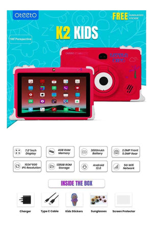 Oteeto K2 Tablet 7 inch Tablet – 4GB RAM / 128GB Memory– Pink