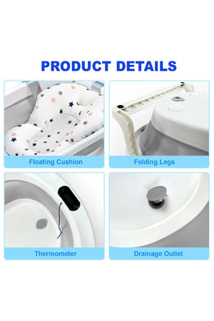 Star Babies - Baby Foldable Bathtub With Thermometer & Bathmat Set - Grey