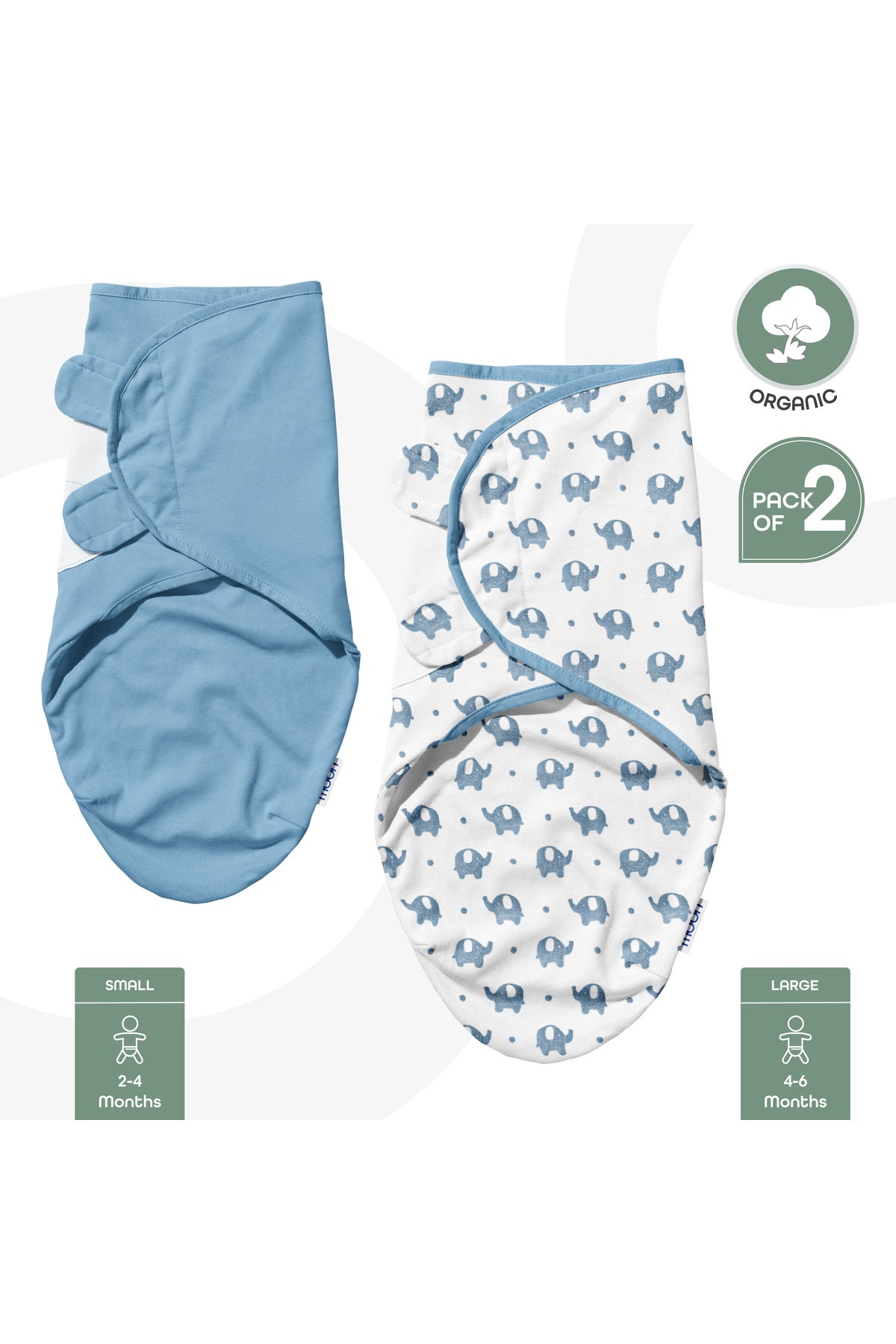 MOON Organic  swaddle- Blue elephant