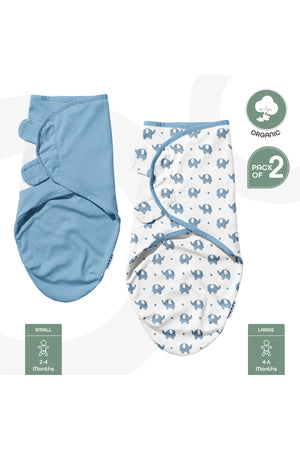 MOON Organic  swaddle- Blue elephant