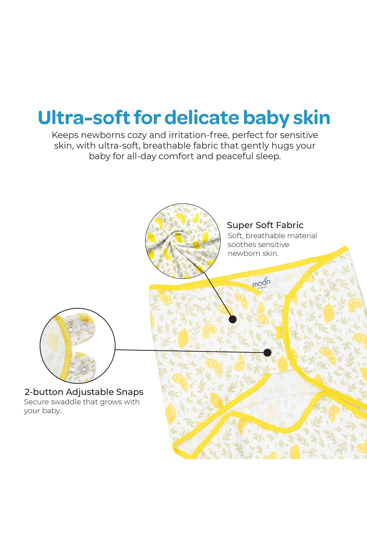 Moon Organic Swaddle Lightweight and Breathable Pack of 1- Lemon
