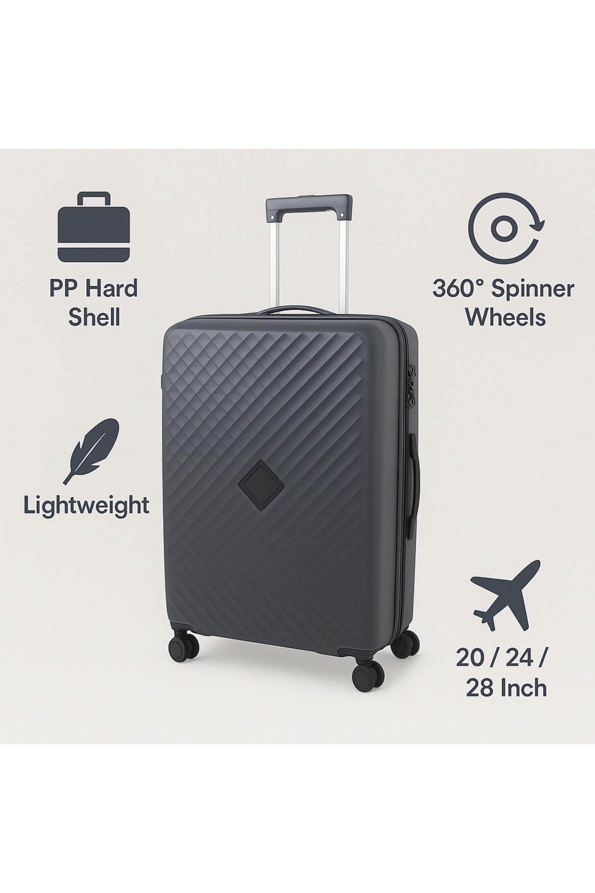 ELITE- Premium Hard-Shell Luggage 20 inch – Lightweight Spinner Suitcase – Dark Grey