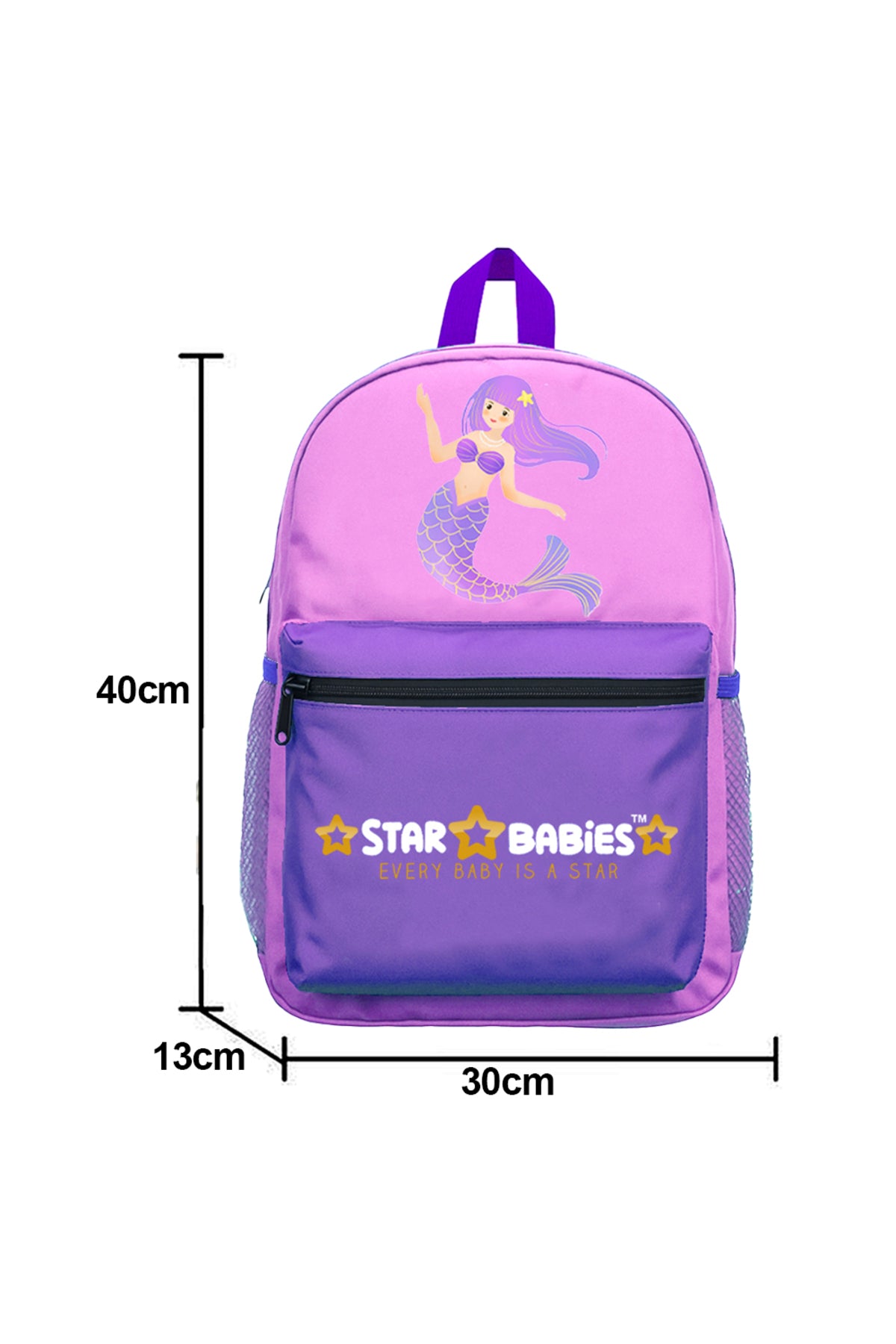 Star Babies Little Mermaid theme Black 16-Inch Children's Backpack for boys Adjustable Shoulder Strap- Lavender With food jar. Pink 500ml