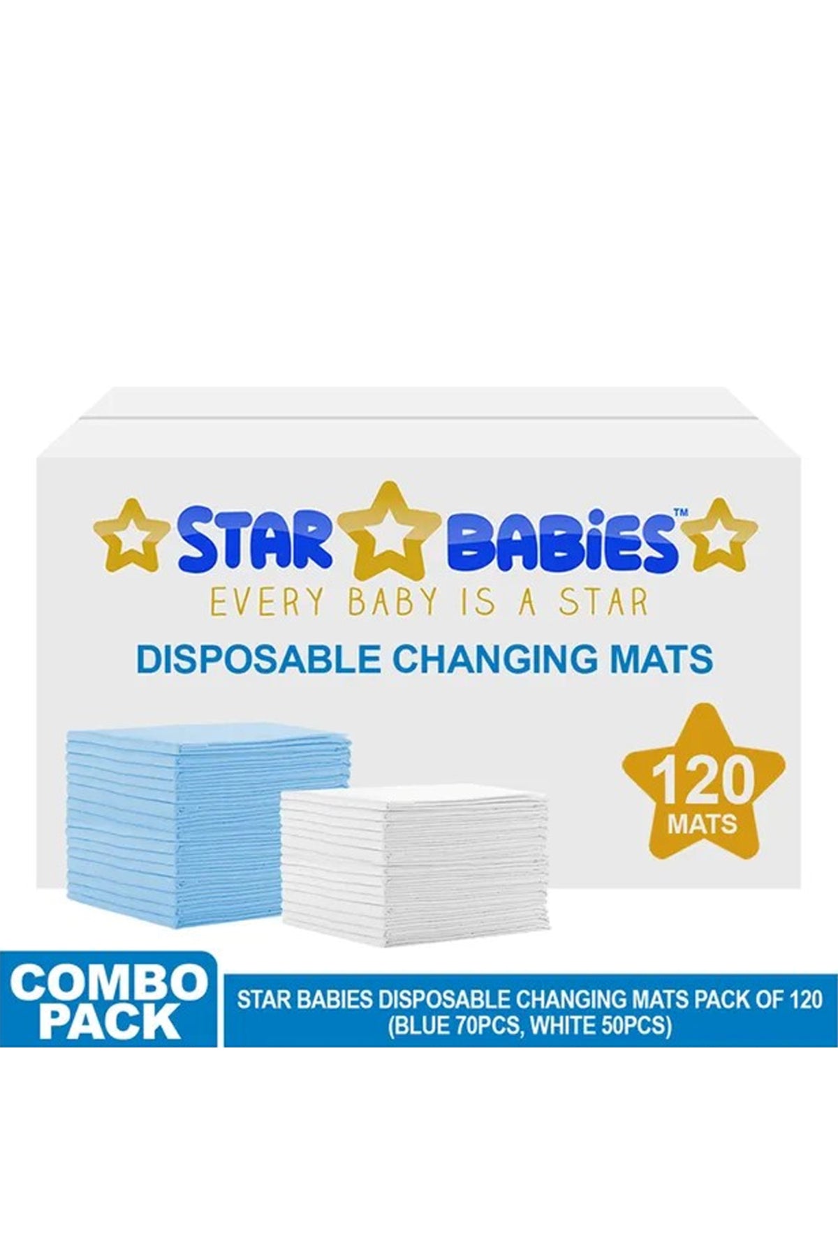 Star Babies - Disposable Changing mats (45x60cm) Large  Pack of 120 - Blue/White