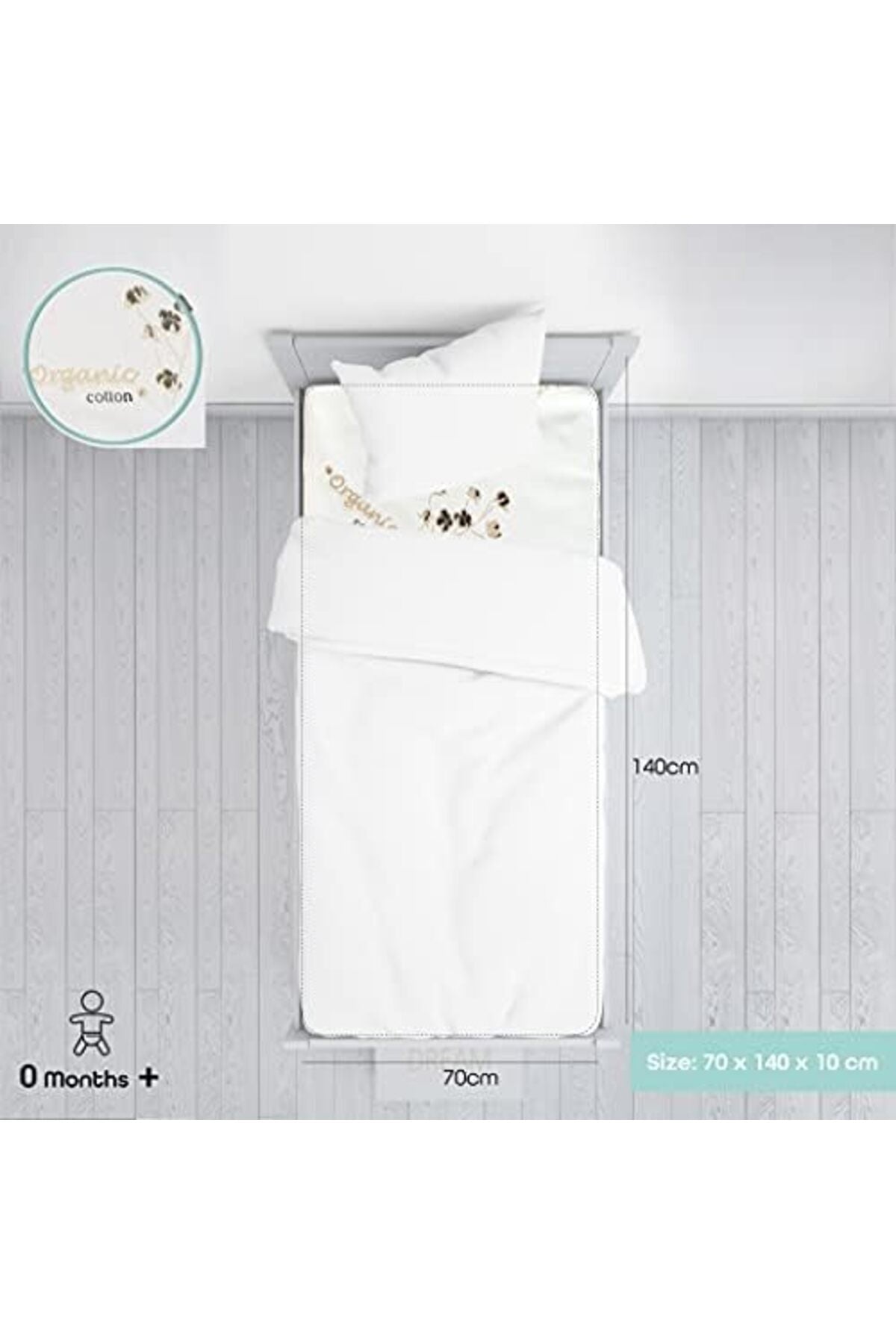 MOON  organic Toddler Crib & bed mattress - Size 140x70x10 cm